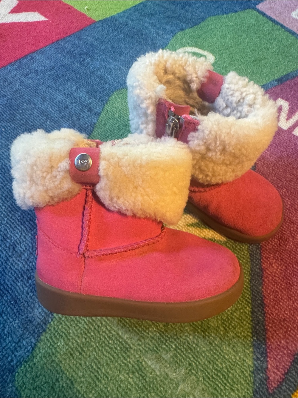 UGG Kids Coral Pink Shearling Cuff Boots